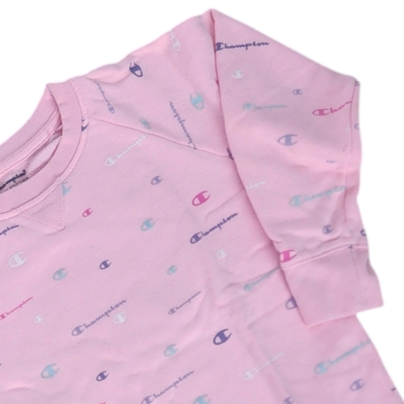 Champion Girls Tossed Logo Sweatshirt Size Large Pink Crewneck Fleece Lined. - Picture 4 of 8